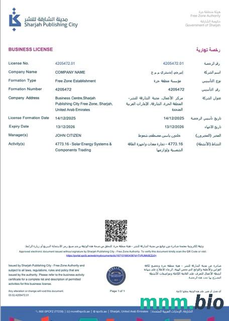 UAE Sharjah Business license Word i szablon PDF